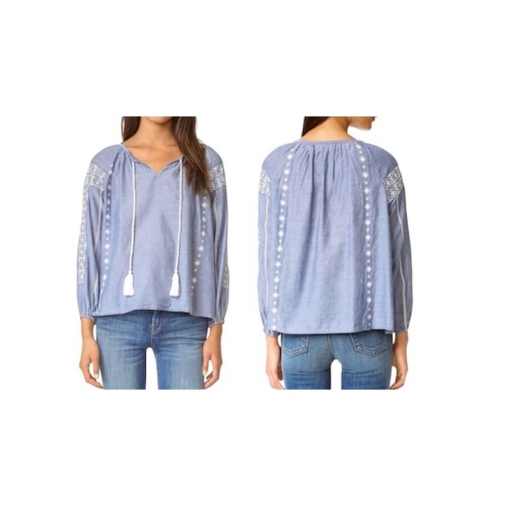 Roberta‎ Roller Rabbit Womens Maxima Embroidered Peasant Blouse XS Boho Tassels